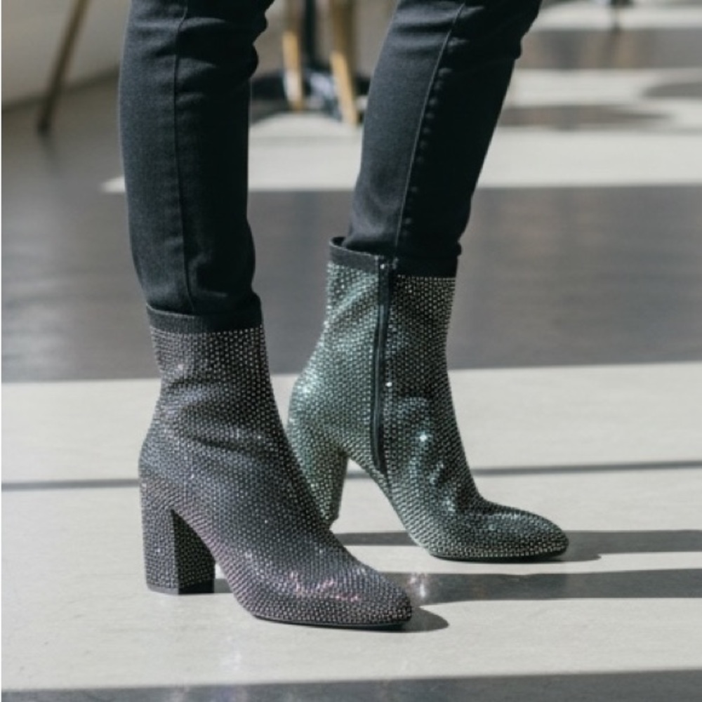 Embellished Block Heel Ankle Boots - Womens 10WW